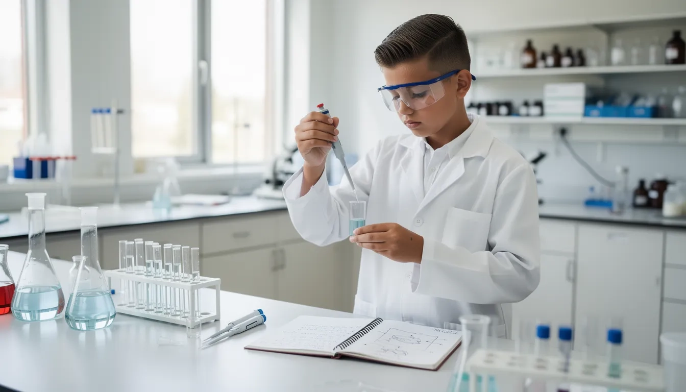 High school student conducting a science experiment in a laboratory