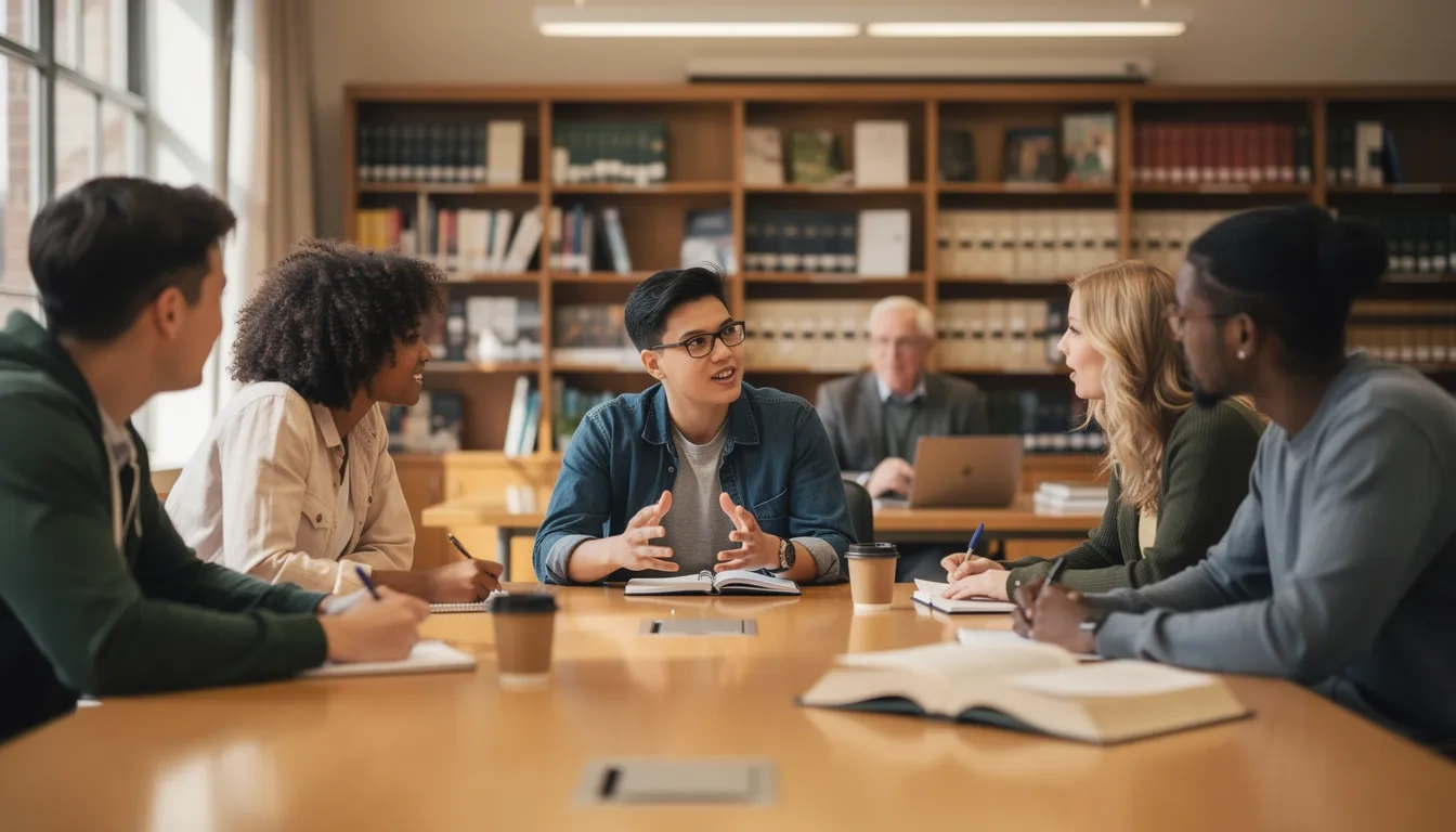 Small honors seminar with students and professor in discussion