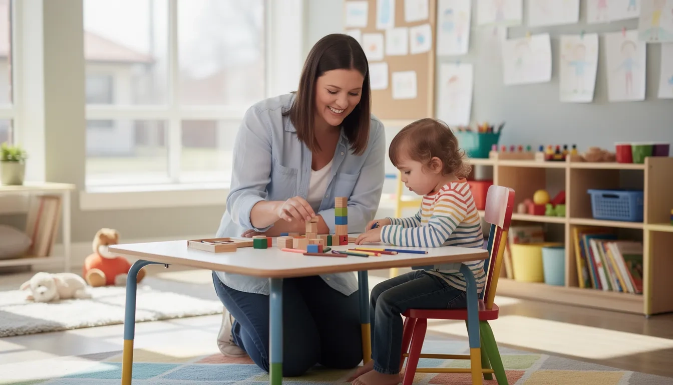 Ohio parent and child at a childcare center