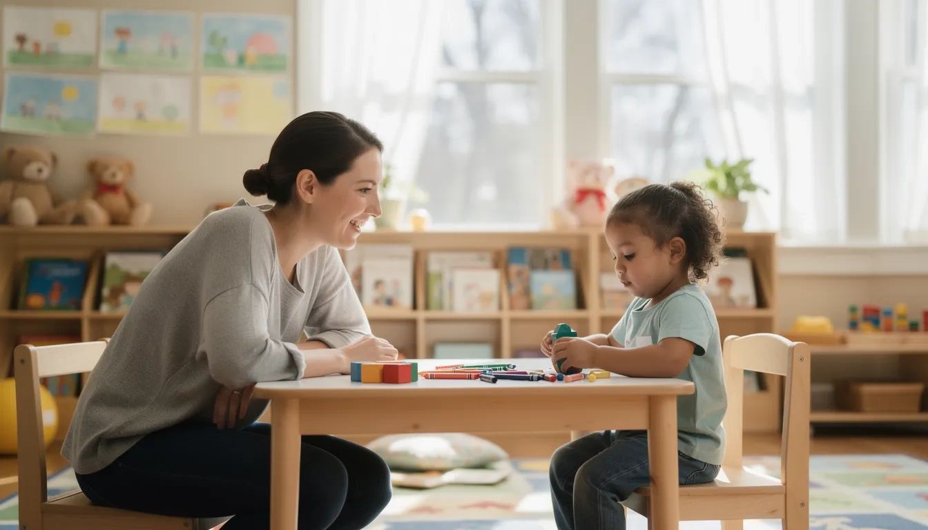 North Carolina parent and child at a childcare center